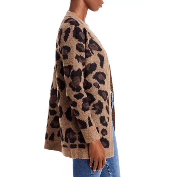 AQUA Long Length Cozy Animal Print Open Cardigan with Stretch Size Large - Picture 2 of 12